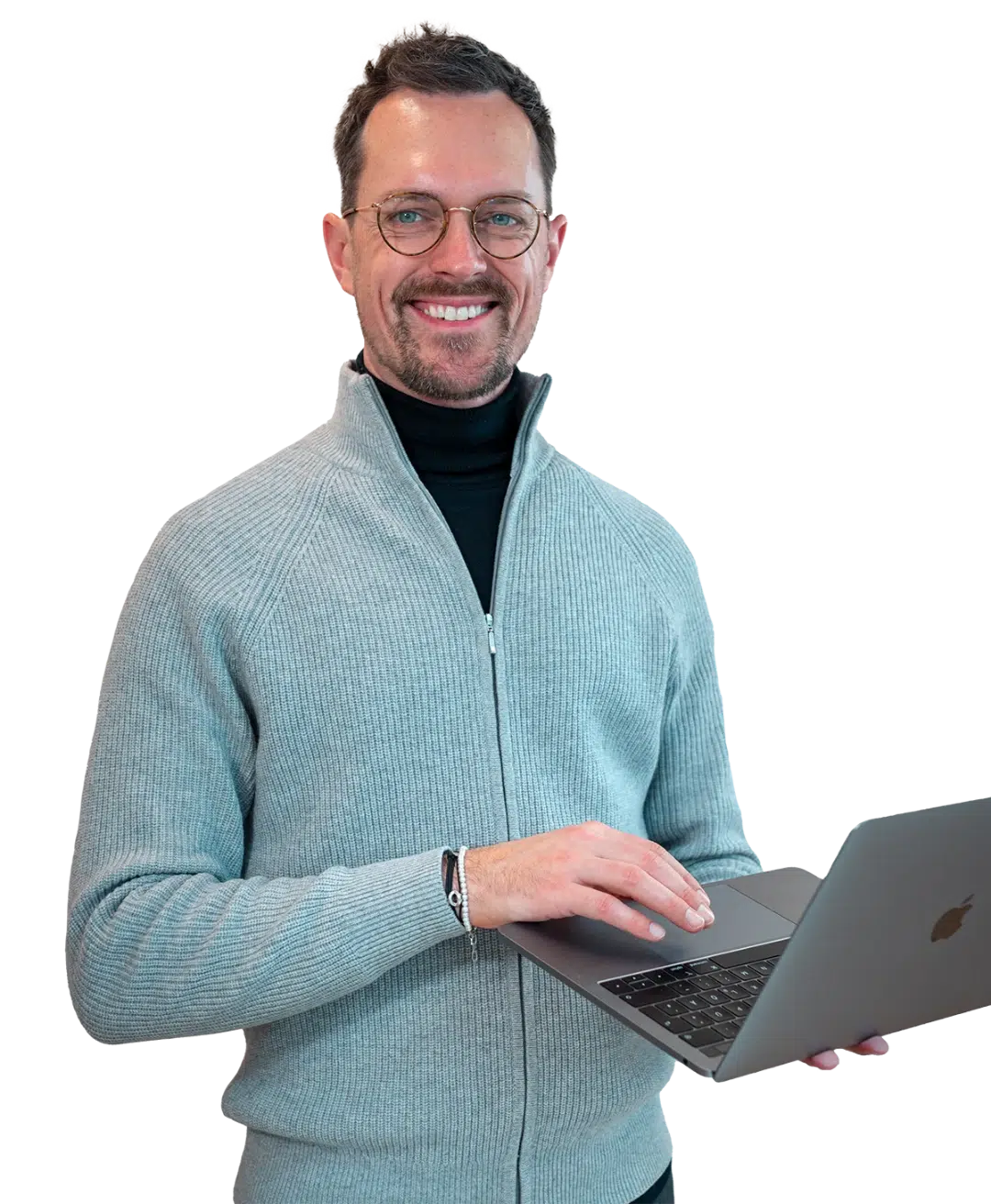 Experte für Fördermittel-Beratung mit Laptop – Digitale Beratung für Unternehmen